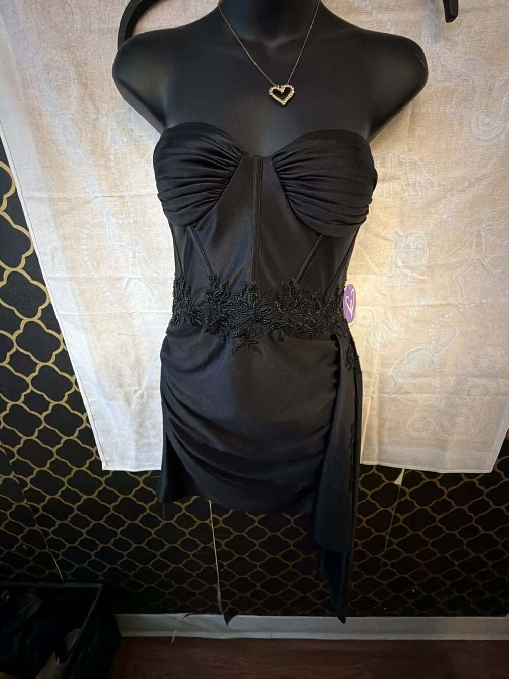 Windsor Harper Satin Corset Side Drape Mini Dress Black
